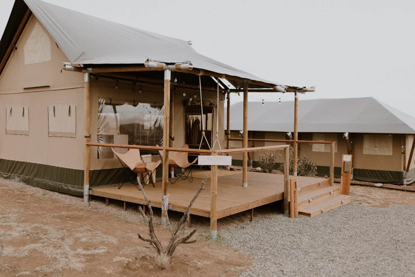 Brown Safari Style Canvas Tent at Glamping Resort in Santa Fe New Mexico