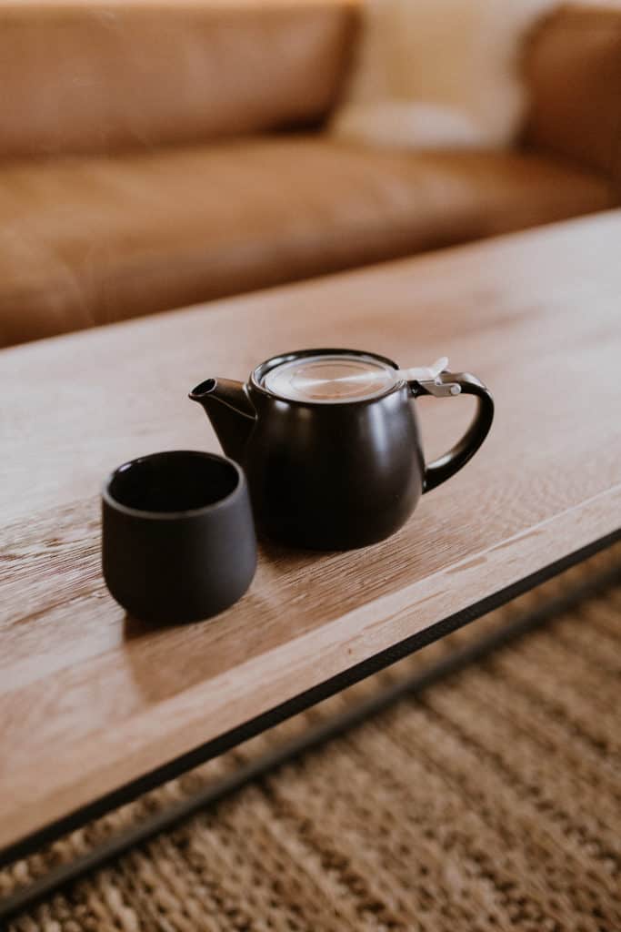 Small Black Tea Pot with Tea Mug with a Black Pottery Aesthetic