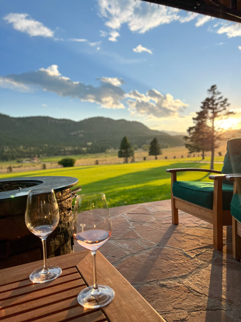 wine with a sunset view on the porch 